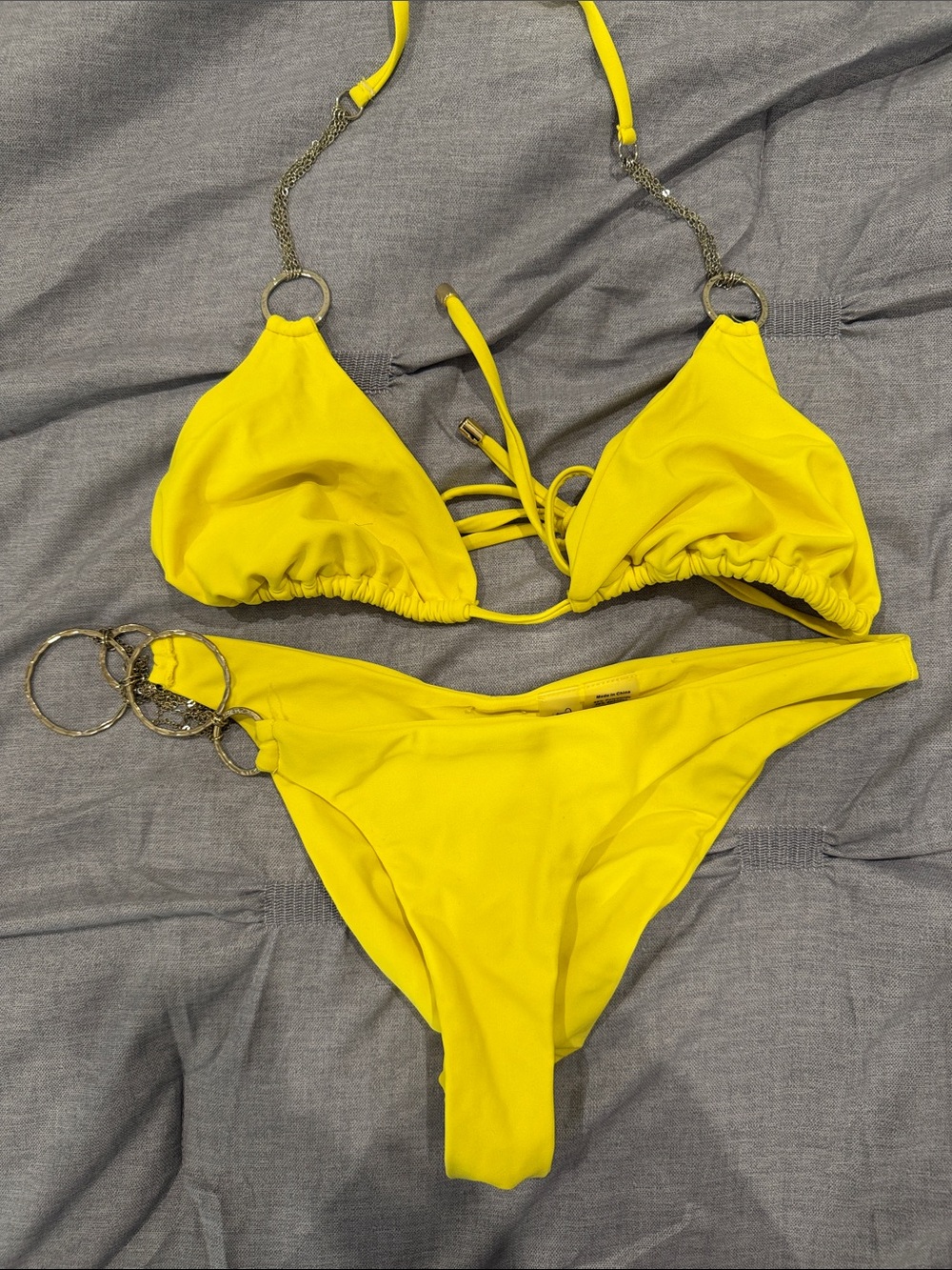 Beach Bunny Yellow Ring-Detail Triangle Bikini Set